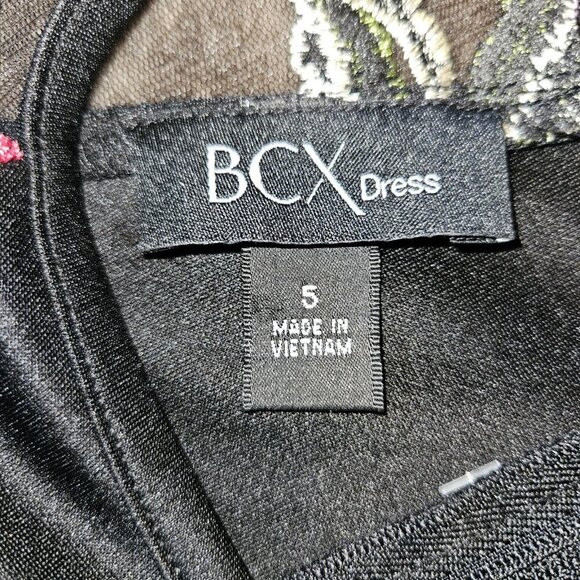 BCX Black Floral Bodycon Mini Dress - Size 5 Short Sleeve Party/Clubwear - Picture 10 of 13